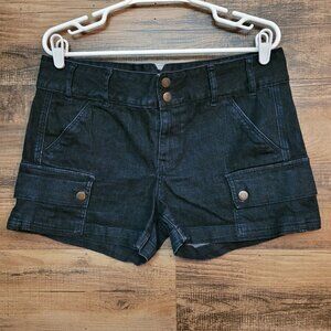 Vtg Calvin Klein Denim Cargo Shorts Size 12 Mid Rise Dark Wash Stretch Y2K